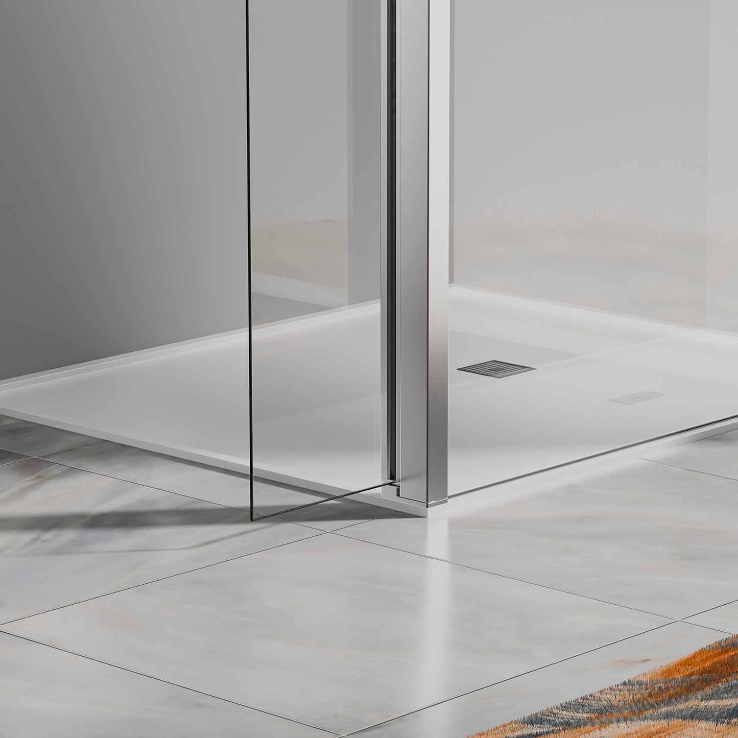 Paroi de douche avec volet pivotant – Barre de fixation réglable 73–120 cm – Finitions aluminium chromé brillant