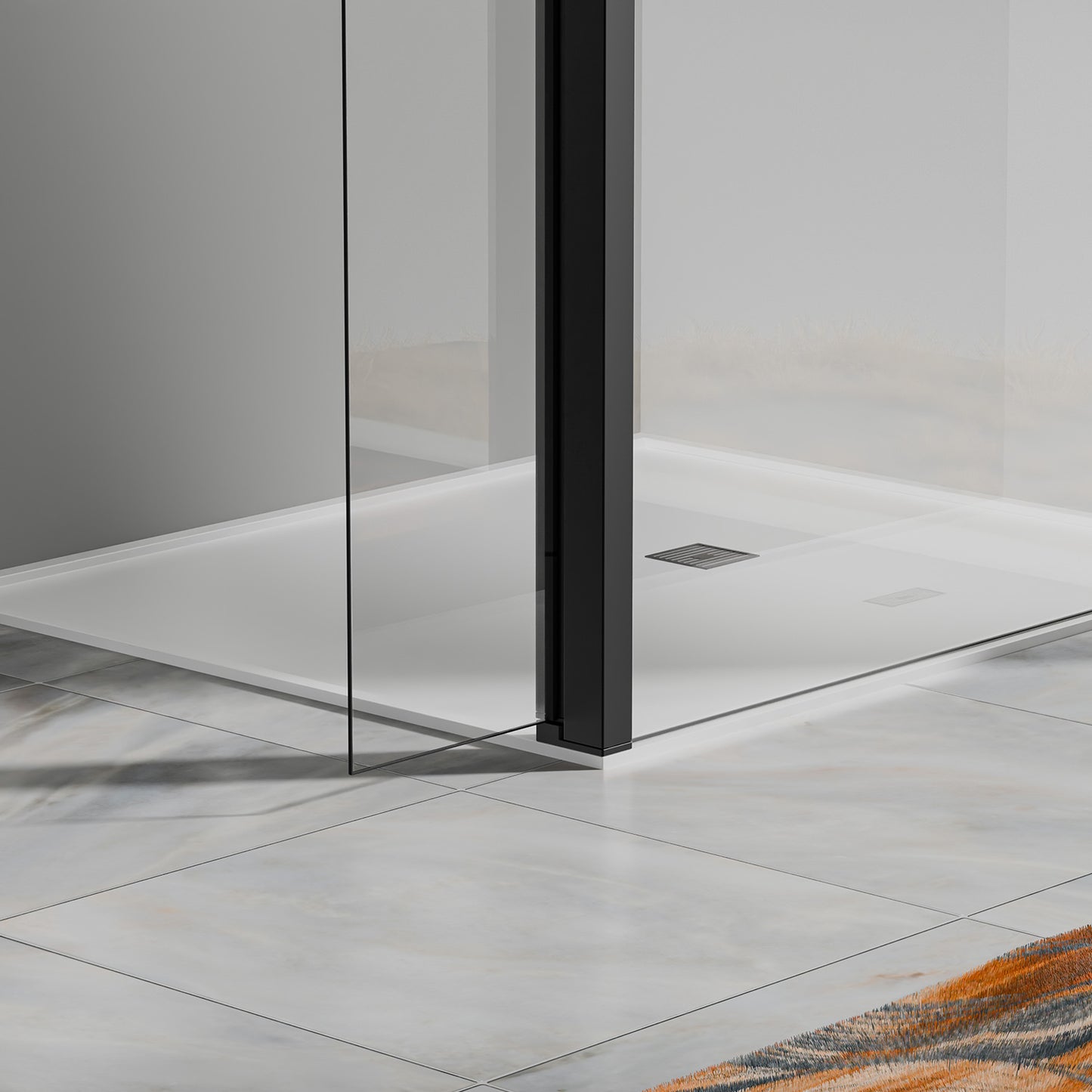 Paroi de douche avec volet pivotant – Barre de fixation extensible 73-120 cm – Aluminium noir mat