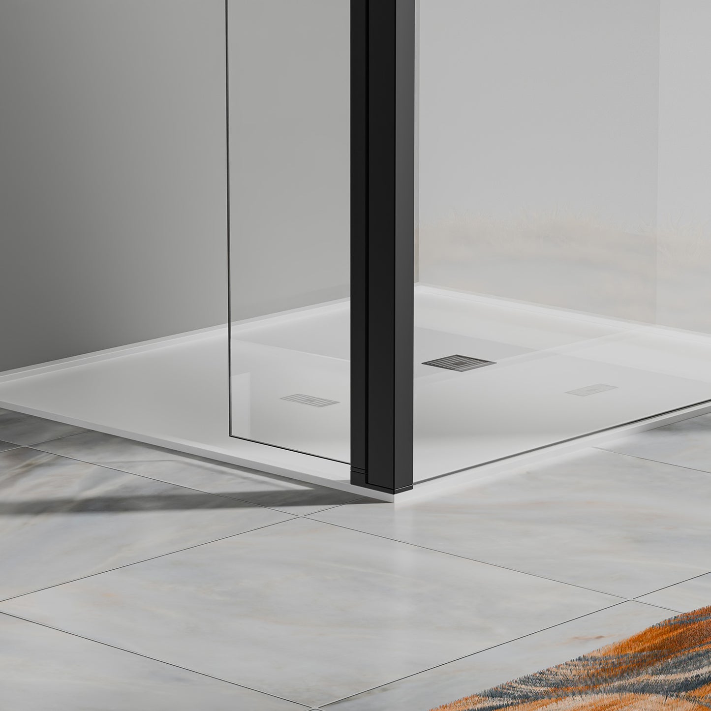 Paroi de douche avec volet pivotant – Barre de fixation extensible 73-120 cm – Aluminium noir mat