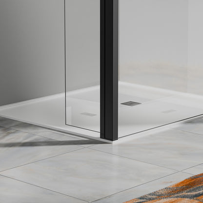 Paroi de douche avec volet pivotant – Barre de fixation extensible 73-120 cm – Aluminium noir mat