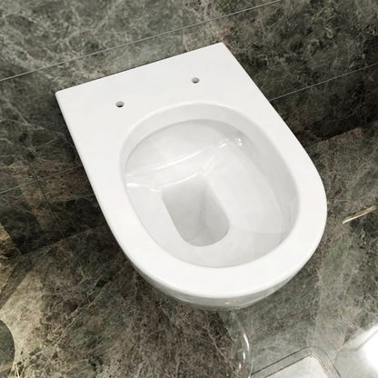 WC suspendue avec sortie horizontale sans bride avec lunette à fermeture progressive